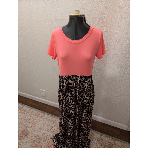 NEW LADIES GLITZY GIRL PINK/ANIMAL PRINT JERSEY LONG MAXI DRESS SIZE S - Picture 1 of 13